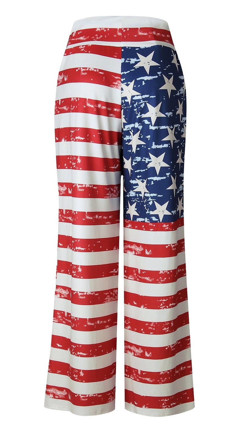 AMiERY Women's Red Pajamas Pants 4th of July American USA Flag Pant Women High Waisted Wide Leg Palazzo Pants Lounge Trousers US 6 - Image 5