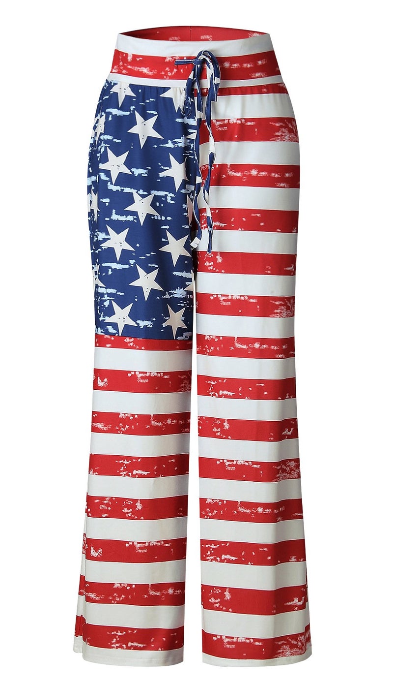 AMiERY Women's Red Pajamas Pants 4th of July American USA Flag Pant Women High Waisted Wide Leg Palazzo Pants Lounge Trousers US 6 - Image 4