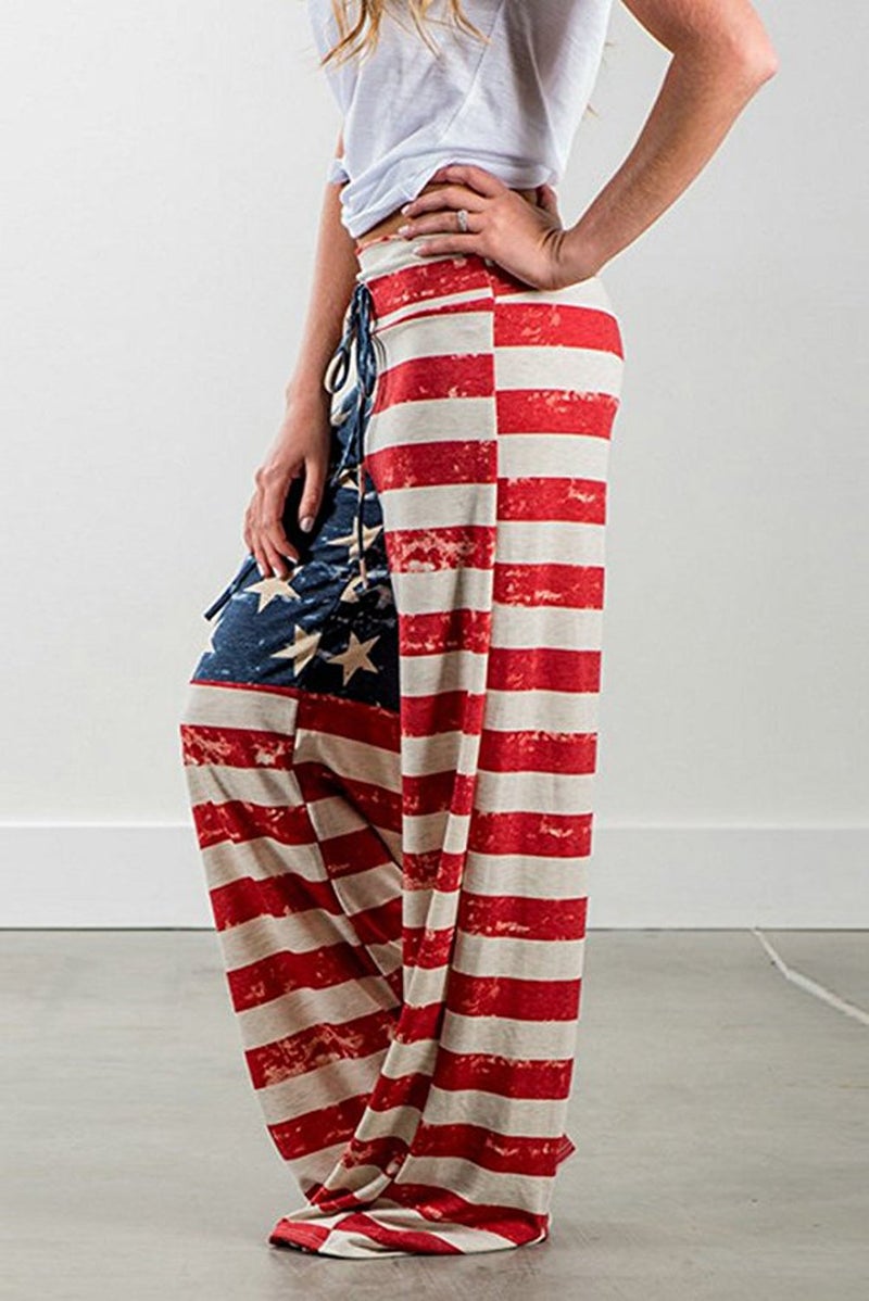 AMiERY Women's Red Pajamas Pants 4th of July American USA Flag Pant Women High Waisted Wide Leg Palazzo Pants Lounge Trousers US 6 - Image 2