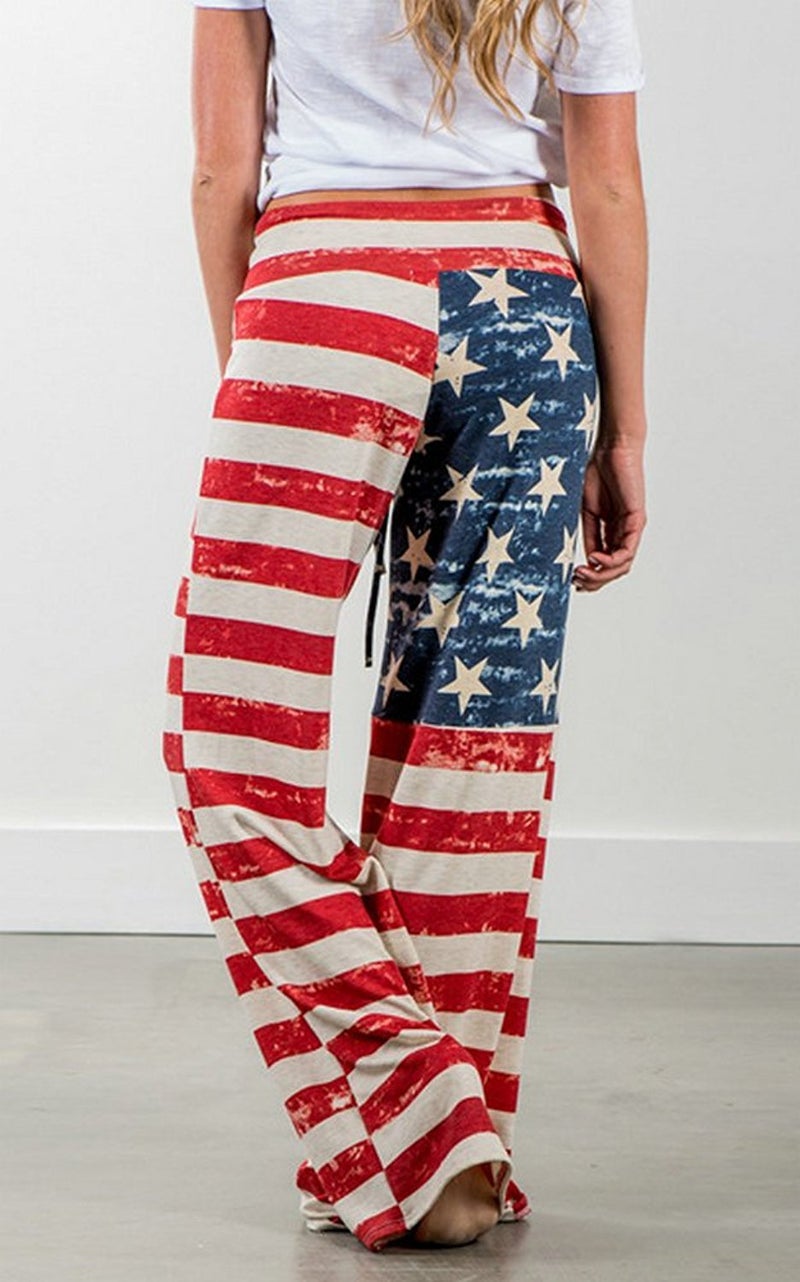 AMiERY Women's Red Pajamas Pants 4th of July American USA Flag Pant Women High Waisted Wide Leg Palazzo Pants Lounge Trousers US 6 - Image 3