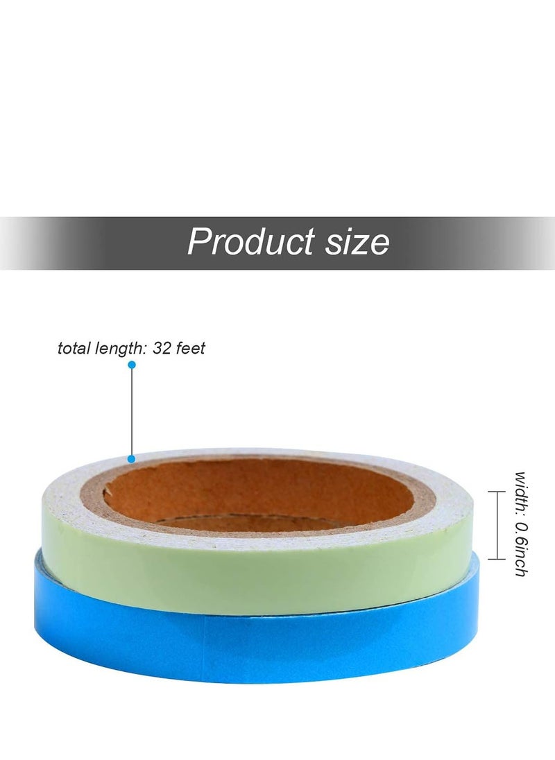 ECVV - 2 Pcs Luminous Tape, 390 inch in total,Green and Blue Wall Sticker Luminous Tape Sticker Nonslip DIY Home Wall Sticker Tape Per roll 33 feet Length, 0.6Inch Width - Image 1