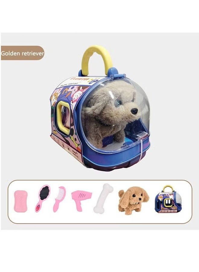 BLOOMING TIME Furry Children's Toys, Cute Pet Dogs, Walking Calls With Dog Cages, Electronic Toys, Interactive Birthday Gifts For Children, Babies, Golden Retrievers - Image 1