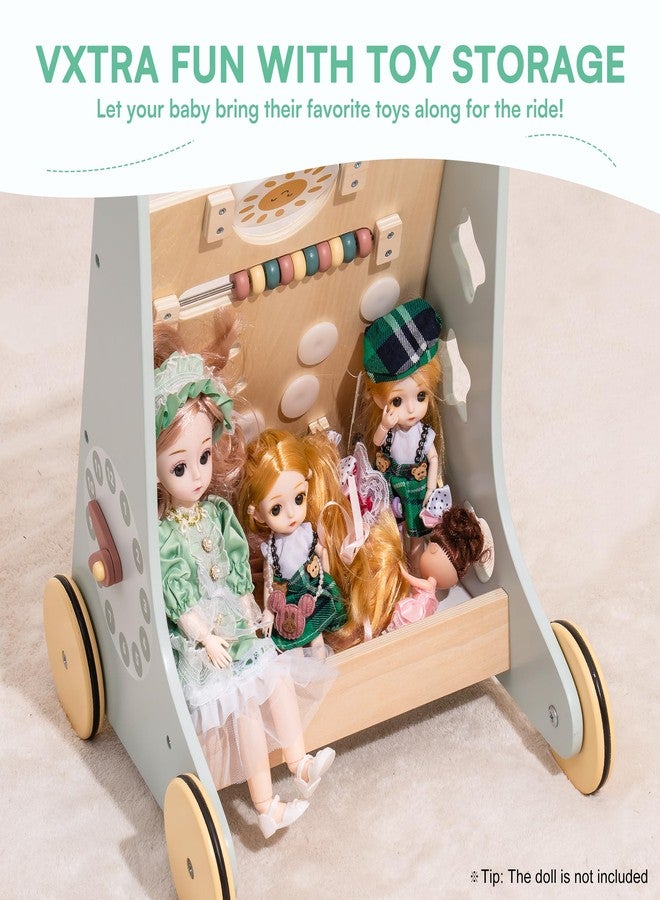 ROBUD Wooden Baby Walker, Baby Push Walker with Activity Center and Storage, Montessori Walker Toy for Boys and Girls Learning to Stand and Walk, Blue - Image 5