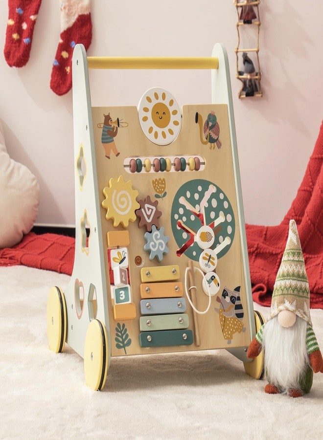 ROBUD Wooden Baby Walker, Baby Push Walker with Activity Center and Storage, Montessori Walker Toy for Boys and Girls Learning to Stand and Walk, Blue - Image 2