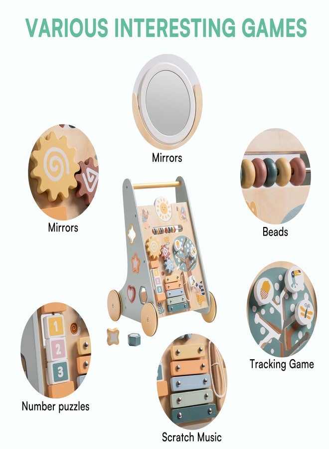 ROBUD Wooden Baby Walker, Baby Push Walker with Activity Center and Storage, Montessori Walker Toy for Boys and Girls Learning to Stand and Walk, Blue - Image 3