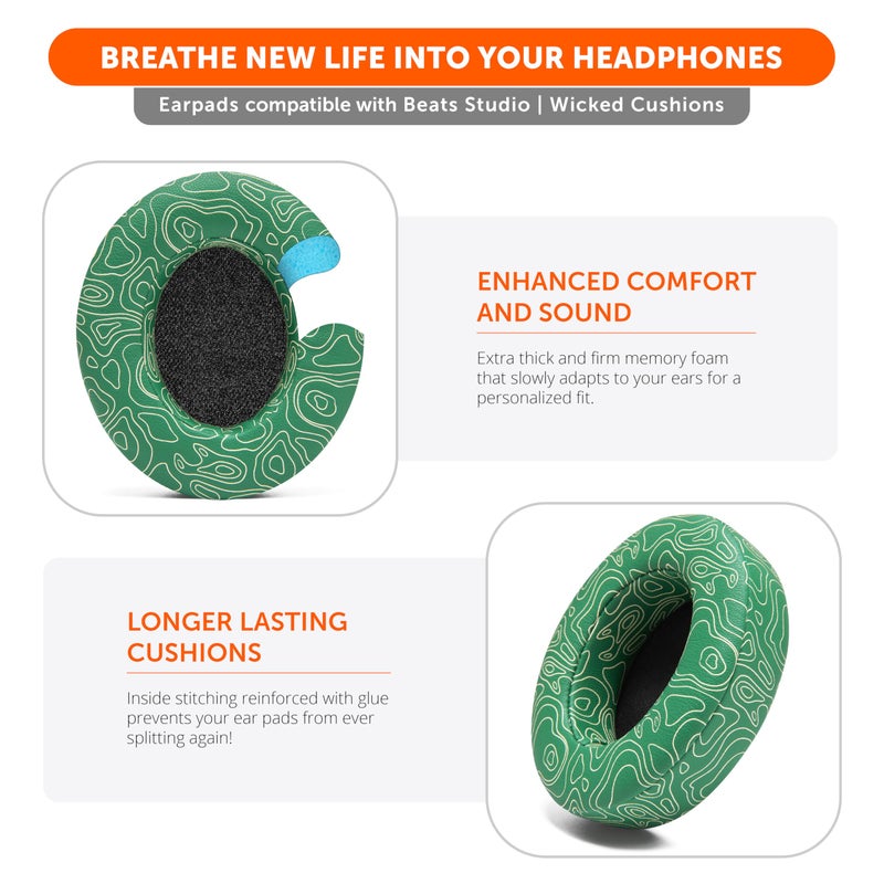 WC Wicked Cushions Replacement Ear Pads for Beats Studio 2 & 3 (B0501, B0500) Wired & Wireless | Does NOT Fit Beats Solo | Softer PU Leather, Enhanced Foam & Stronger Adhesive | Emerald Tide - Image 5