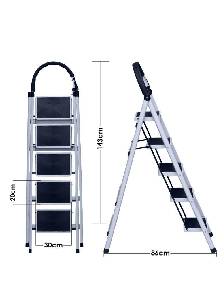 Alissa - 5-steps Foldable Multifunction Aluminum Ladder Household Use for Indoor Outdoor with Non-slip Steps - Image 1