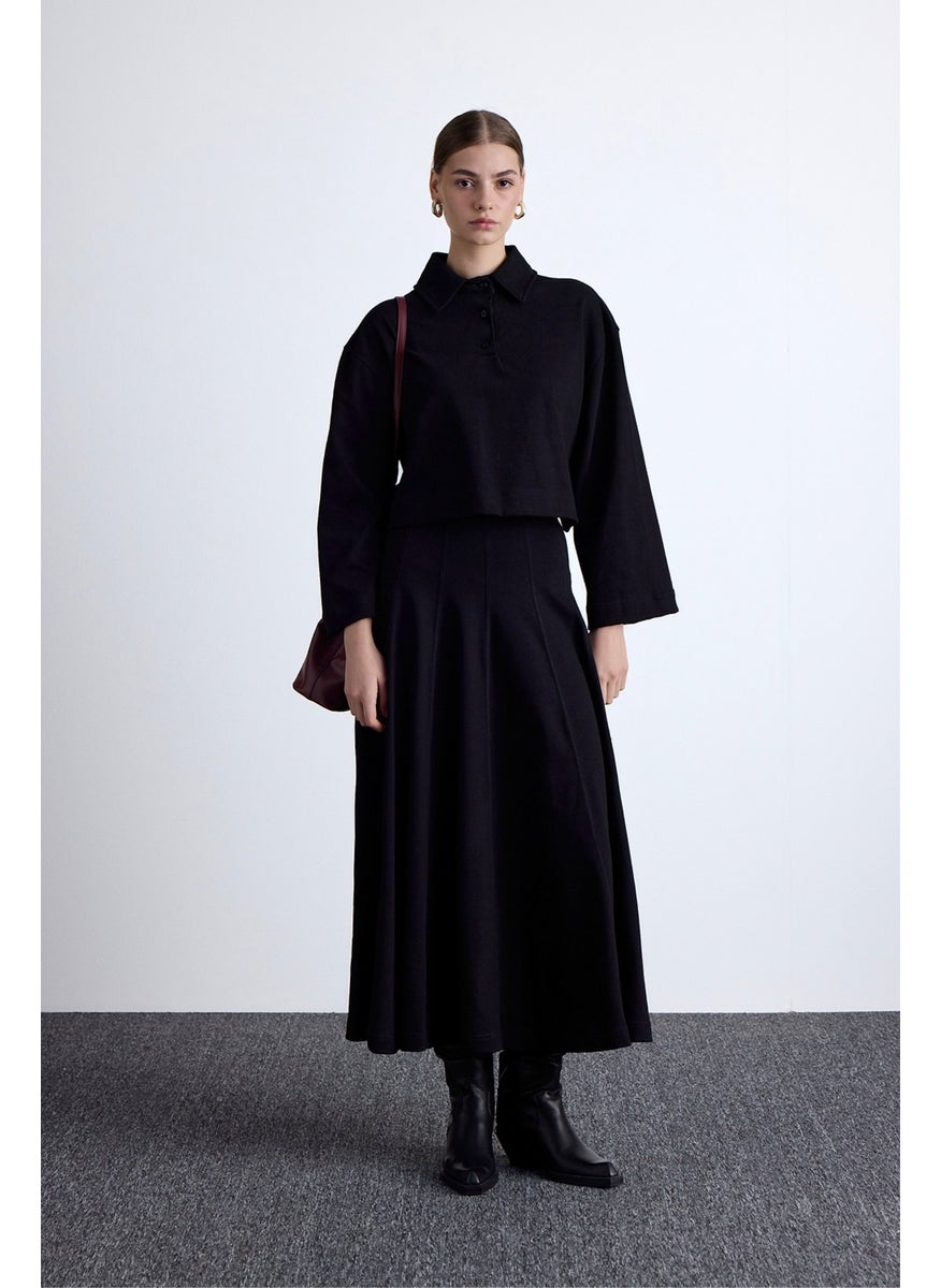 Manuka Premium Knitted Flounce Skirt Black  - Image 1