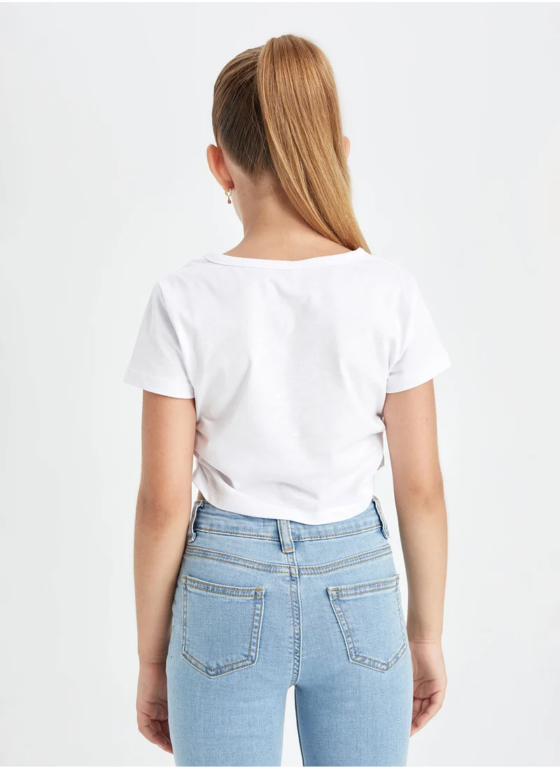 DeFacto Cropped Crew Neck Basic Short Sleeve T-Shirt