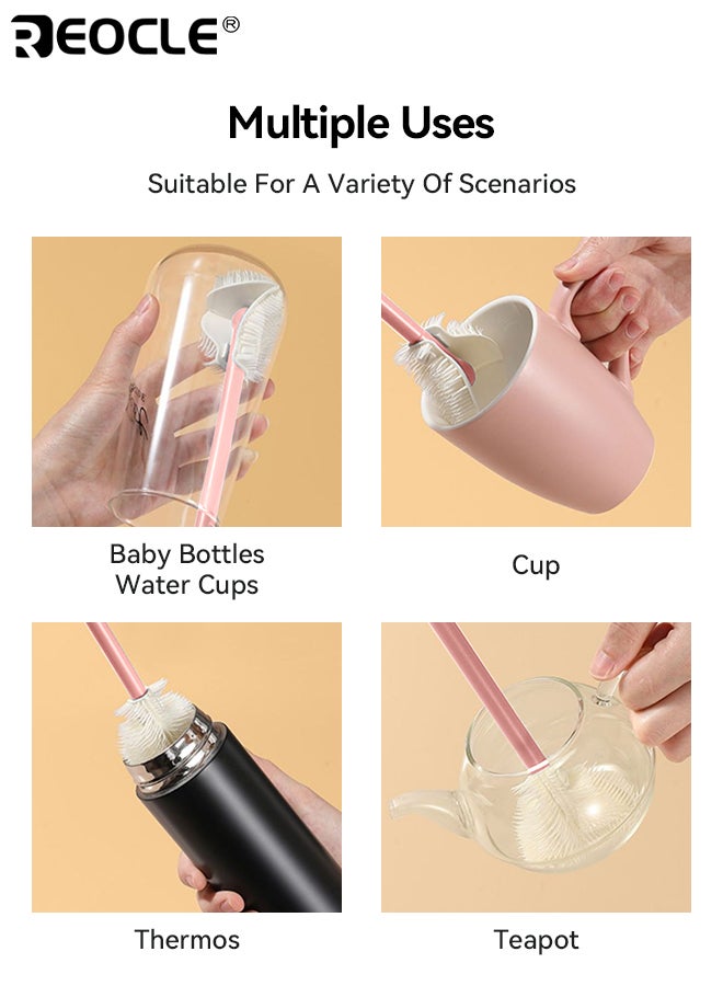 REOCLE 360° Full Cleaning Silicone Brush with Foldable Head Extended Handle for Easier Cleaning Slender and Soft Bristles Silicone Material Reusable for Bottles and Cups - Image 5