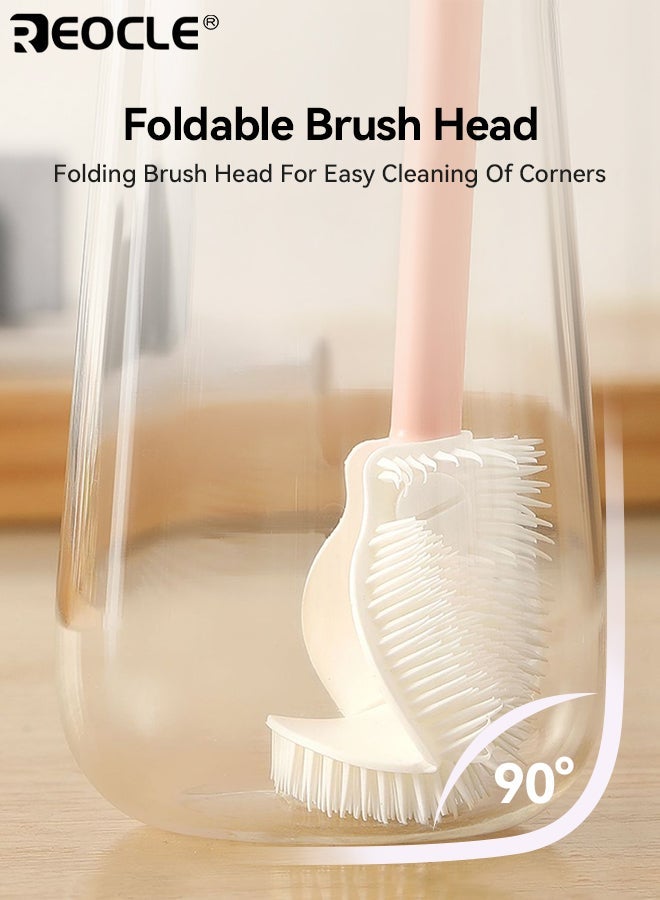 REOCLE 360° Full Cleaning Silicone Brush with Foldable Head Extended Handle for Easier Cleaning Slender and Soft Bristles Silicone Material Reusable for Bottles and Cups - Image 2