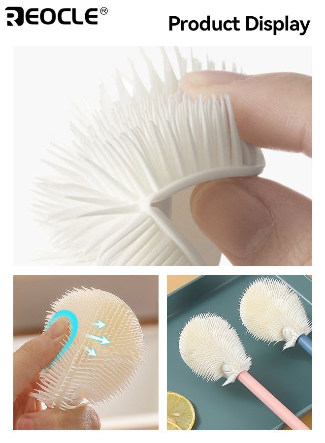 ريوكل فرشاة تنظيف سيليكون كاملة الدوران ٣٦٠ درجة رأس قابلة للطي مقبض ممتد للتنظيف الأسهل شعيرات رفيعة وناعمة مادة سيليكون قابلة لإعادة الاستخدام للزجاجات والأكواب - Image 5