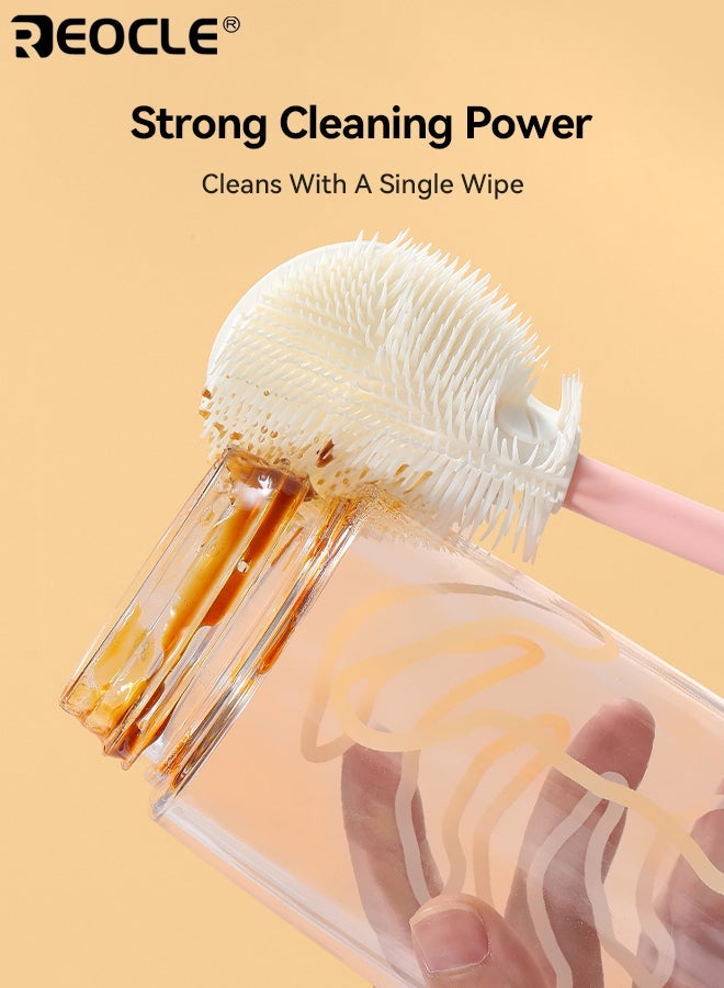 ريوكل فرشاة تنظيف سيليكون كاملة الدوران ٣٦٠ درجة رأس قابلة للطي مقبض ممتد للتنظيف الأسهل شعيرات رفيعة وناعمة مادة سيليكون قابلة لإعادة الاستخدام للزجاجات والأكواب - Image 3