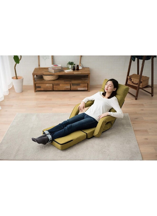 SMART HOME - 2 in 1 Sofa Bed Folding Lounger, 6 Position Padded Folding Floor Chair, Lounge Bed with Armrests and Lounger Sofa - Solid Alloy Frame and Cotton Filling Covered with Cotton Linen Fabric - Green - Image 1