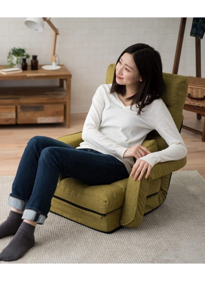 SMART HOME - 2 in 1 Sofa Bed Folding Lounger, 6 Position Padded Folding Floor Chair, Lounge Bed with Armrests and Lounger Sofa - Solid Alloy Frame and Cotton Filling Covered with Cotton Linen Fabric - Green - Image 1