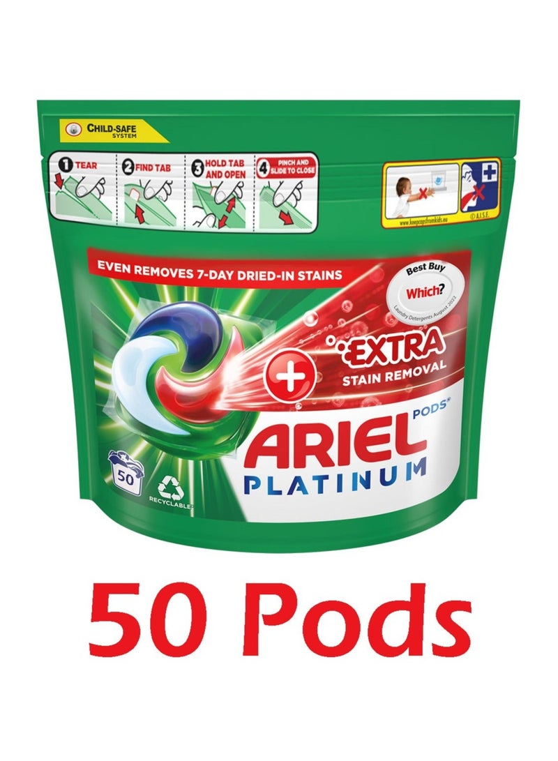 Ariel 50-Pieces Platinum All-in-one Extra Stain Removal Pods /Tablets For Top and Front Load automatic machines With Child Lock System - Image 1