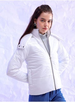 Freehand Women Slim Fit Solid Puffer Jacket  - Image 3