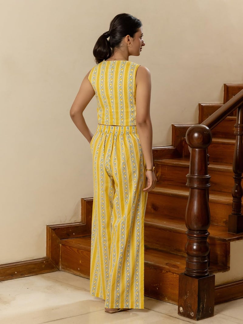 FIORRA Women's Yellow Cotton Printed Co-ord Set - Image 2