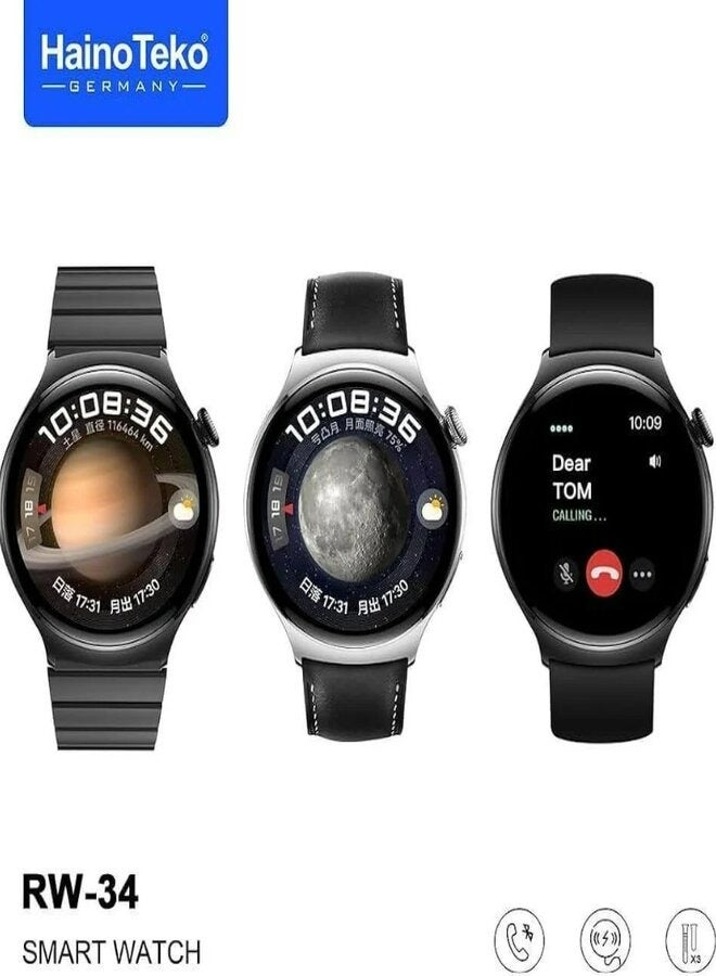 Haino Teko Haino Techo RW34 smart watch with a large, high-resolution AMOLED screen with IPS technology, with 3 different model straps (stainless steel + leather + silicone) and wireless charging feature, modern and elegant design - Image 3