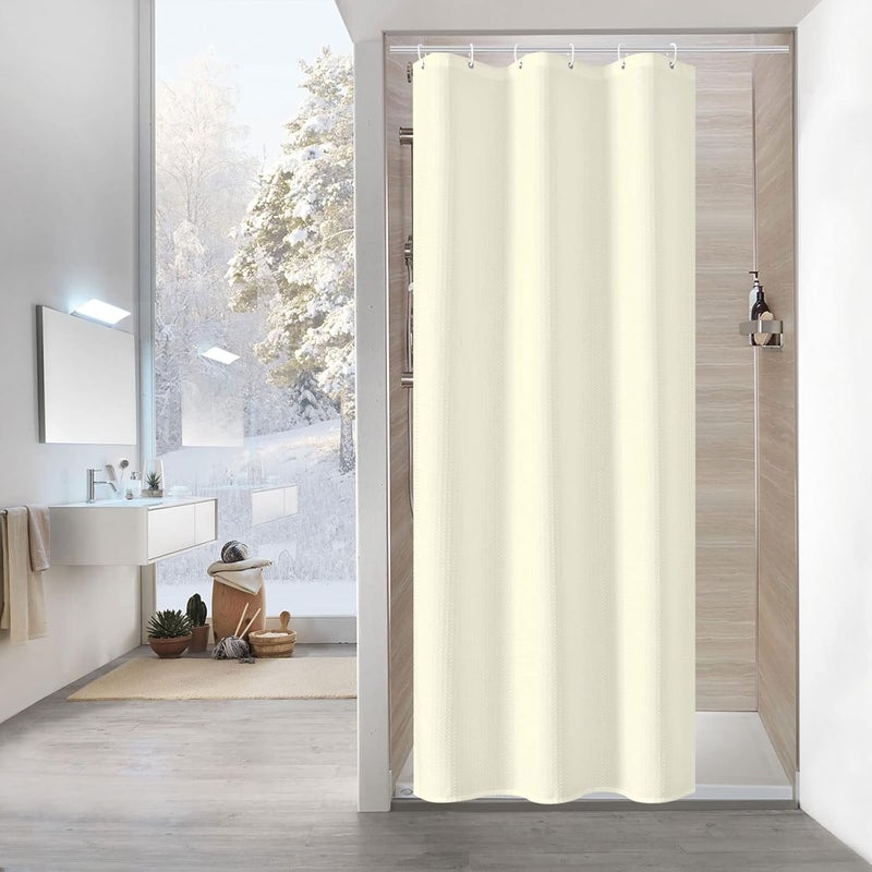 MitoVilla Waffle Small Stall Shower Curtain 36 x 72, Farmhouse Half Size Shower Curtain Liner, Fabric Narrow Shower Curtains for Bathroom Decor, 36 inch Weighted Shower Curtain Set, Beige, Cream - Image 1