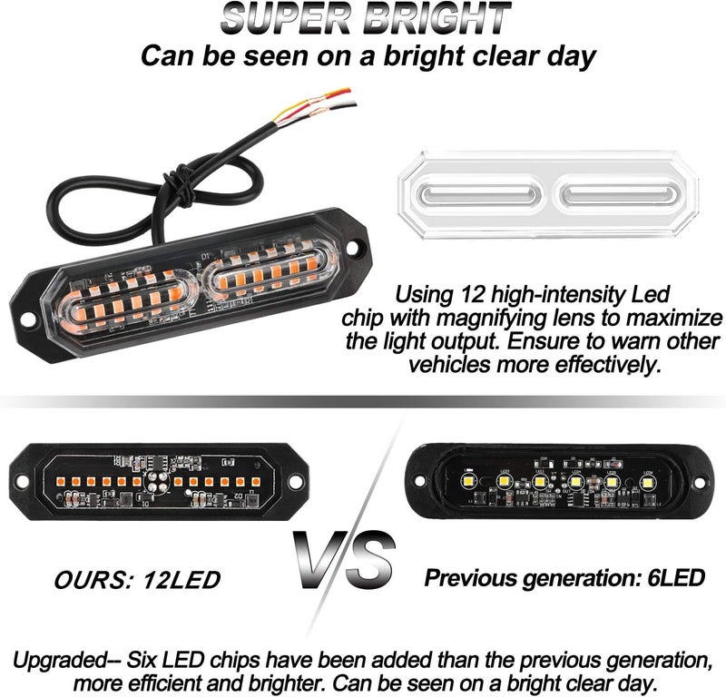 ASPL 8pcs Ultra Slim 12-LED Surface Mount Flashing Strobe Lights - Amber Emergency Beacon - Image 2