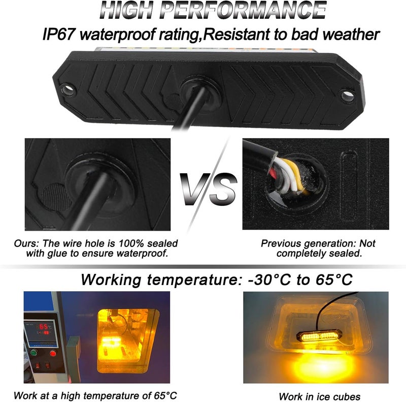 ASPL 8pcs Ultra Slim 12-LED Surface Mount Flashing Strobe Lights - Amber Emergency Beacon - Image 3