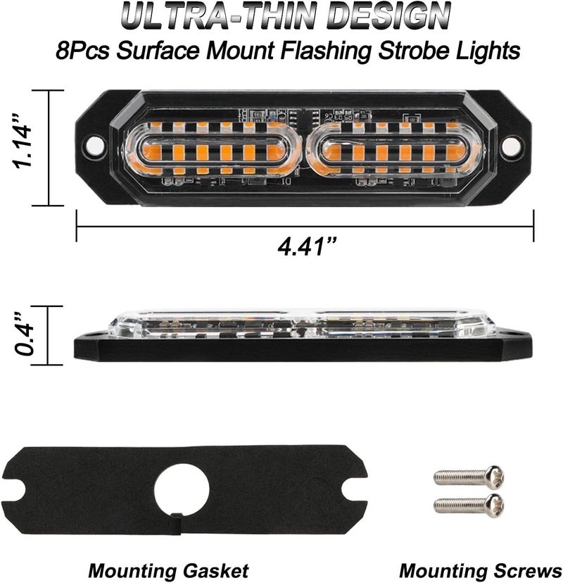 ASPL 8pcs Ultra Slim 12-LED Surface Mount Flashing Strobe Lights - Amber Emergency Beacon - Image 5