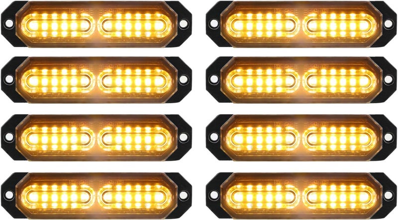 ASPL 8pcs Ultra Slim 12-LED Surface Mount Flashing Strobe Lights - Amber Emergency Beacon - Image 1
