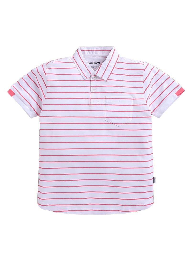 Bumchums Boys Cotton Casual Regular Fit Polo Half Sleeve T-Shirt Striped Printed (B-1104_Pink & White 11 Years) - Image 5
