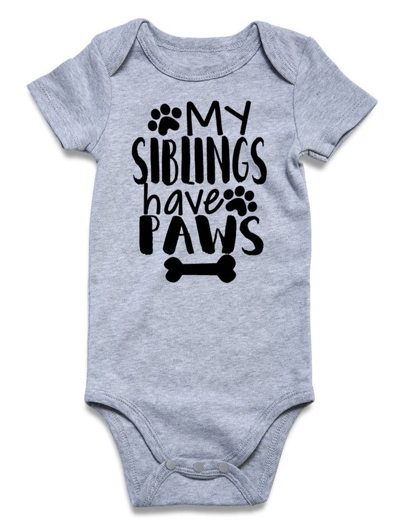 Funnycokid Infant Romper Jumpsuit Clothes My Siblings Have Paws Short Sleeve Bodysuits Cotton, Grey, 70/0-3 Months - Image 1