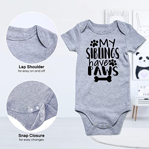 Funnycokid Infant Romper Jumpsuit Clothes My Siblings Have Paws Short Sleeve Bodysuits Cotton, Grey, 70/0-3 Months - Image 5