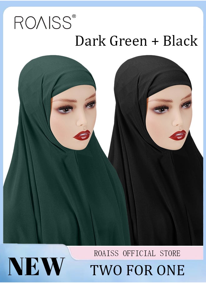 roaiss - 2 Piece Women Chiffon Hijab Set Muslim Casual Scarf Turban for Ladies Beading Decoration Versatile All Seasons Wearable Traditional Wear Hijab Ramadan and Eid al Adha Gifts - Image 1