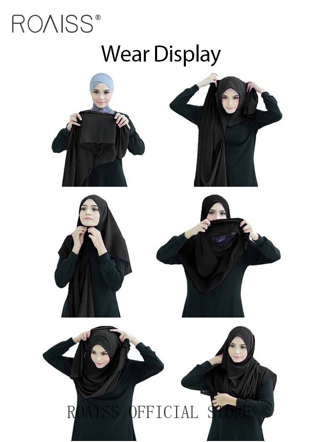 roaiss - 2 Piece Women Chiffon Hijab Set Muslim Casual Scarf Turban for Ladies Beading Decoration Versatile All Seasons Wearable Traditional Wear Hijab Ramadan and Eid al Adha Gifts - Image 1