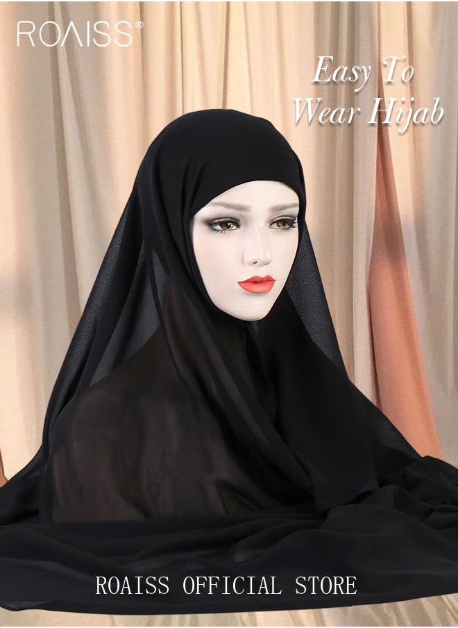 roaiss - 2 Piece Women Chiffon Hijab Set Muslim Casual Scarf Turban for Ladies Beading Decoration Versatile All Seasons Wearable Traditional Wear Hijab Ramadan and Eid al Adha Gifts - Image 1