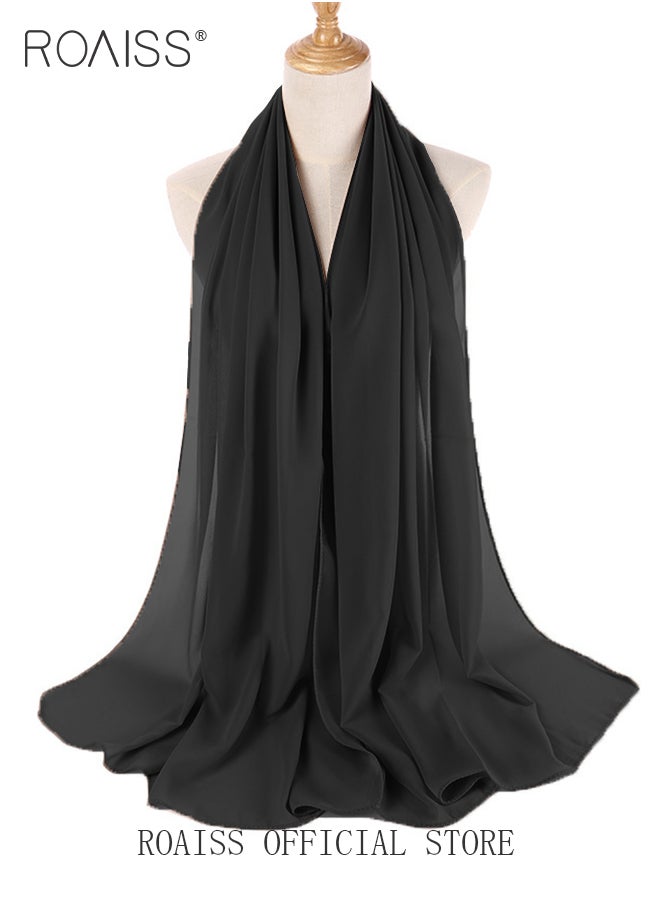 roaiss - 2 Piece Women Chiffon Hijab Set Muslim Casual Scarf Turban for Ladies Beading Decoration Versatile All Seasons Wearable Traditional Wear Hijab Ramadan and Eid al Adha Gifts - Image 1