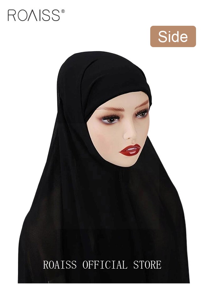 roaiss - 2 Piece Women Chiffon Hijab Set Muslim Casual Scarf Turban for Ladies Beading Decoration Versatile All Seasons Wearable Traditional Wear Hijab Ramadan and Eid al Adha Gifts - Image 1