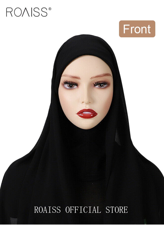 roaiss - 2 Piece Women Chiffon Hijab Set Muslim Casual Scarf Turban for Ladies Beading Decoration Versatile All Seasons Wearable Traditional Wear Hijab Ramadan and Eid al Adha Gifts - Image 1