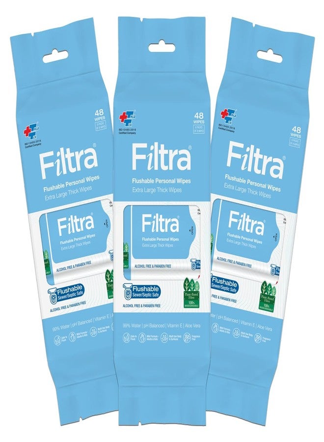 Filtra Flushable Personal Hygiene Wipes, 144 Count (Pack of 3) - Image 1