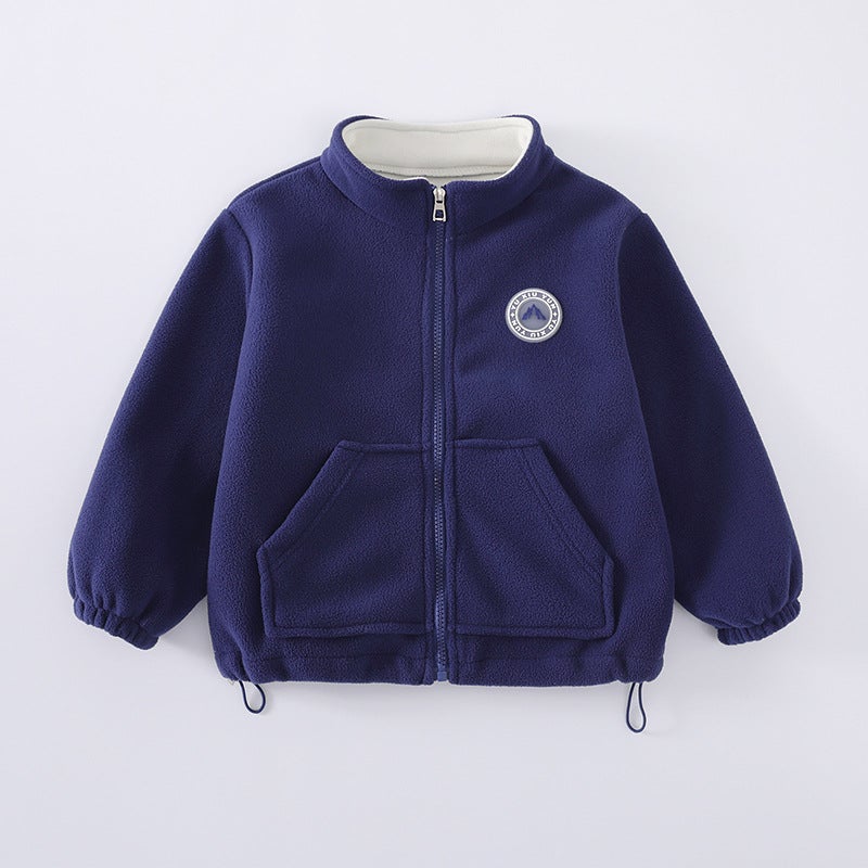 Spring, Clothing With Fleece Lining And Thickened Material For Children, Boys And Girls, Warm Fleece Jackets, Short Style For Older Children - Image 1