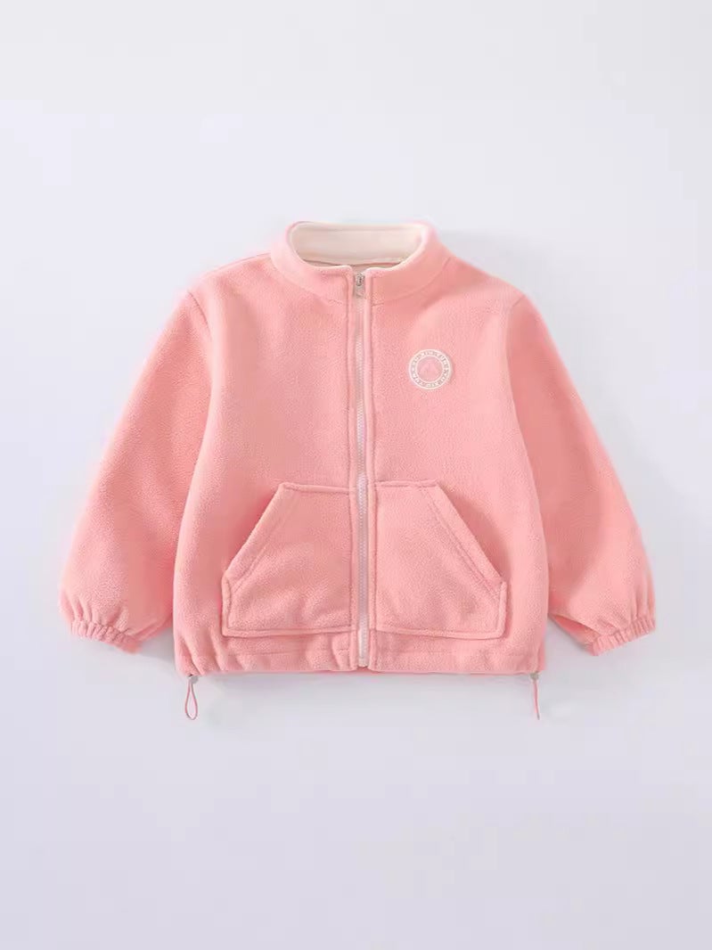 Spring, Clothing With Fleece Lining And Thickened Material For Children, Boys And Girls, Warm Fleece Jackets, Short Style For Older Children - Image 3
