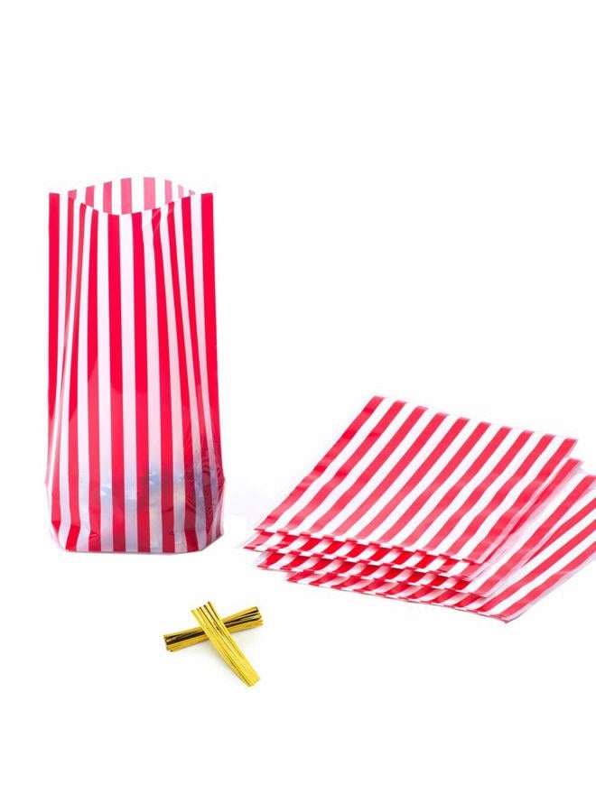 YESON Red Stripe Clear Cello Bags Candy Plastic favor cellophane Treat Bags,Pack of 50 - Image 4