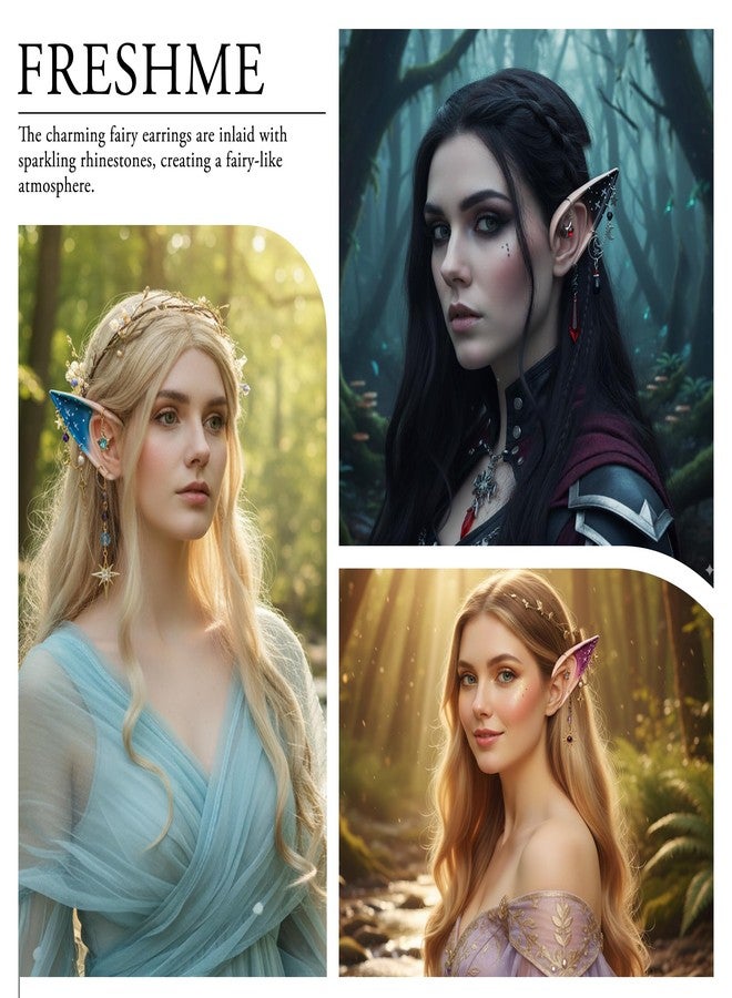 FRESHME Renaissance Elf Pixie Ears - Purple Fairy Ears with Piercings with Sun Moon Pendants Halloween Costume Renfaire Anime Fantasy LARP Rave Carnival Cosplay Accessories - Image 3