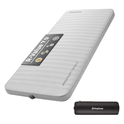 KingCamp Self Inflating Sleeping Pad R 79 Air Foam Sleeping Pad for Camping All Seasons 3 Thick Single Camping Mattress for Camp Tent Outdoor Car PVC Free LightgreyCharcoal