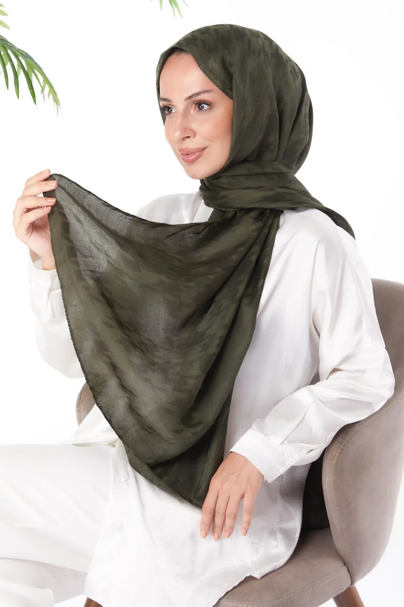 Tofisa Plain Medium Women's Khaki Janjan Patterned Shawl - 26062