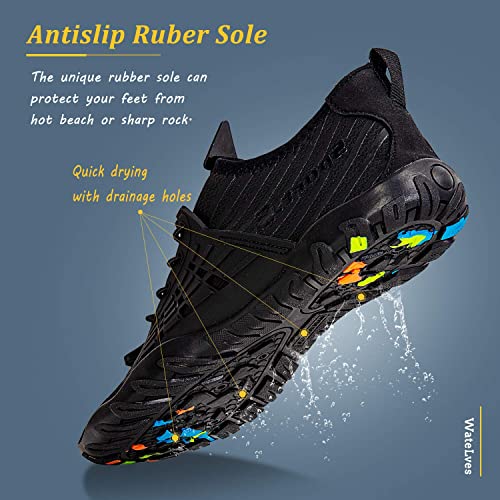WateLves Water Shoes Mens Womens Beach Swim Shoes Quick-Dry Aqua Socks Pool Shoes for Surf Yoga Water Aerobics (A/Black, 44) - Image 4