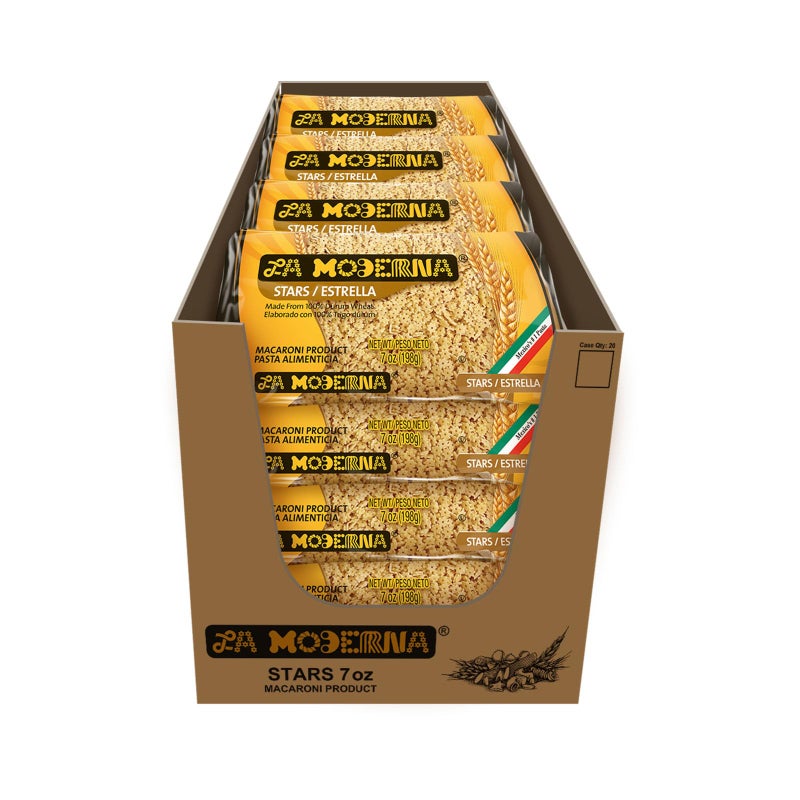 LA MODERNA Estrella Pasta Hecha con Smola de Trigo Durum Enriquecida con Vitaminas y Hierro 7 oz Pack de 20