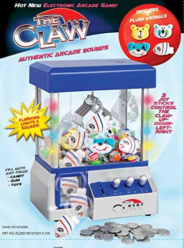 define essentials Claw Machine - Arcade Mini Toy Grabber Machine for Kids - Candy Machine- Retro Carnvial Music & Flashing Lights- Best Birthday Gift Game. Use Gumballs, Candy, Toys, or Small Prizes (Blue) - Image 1