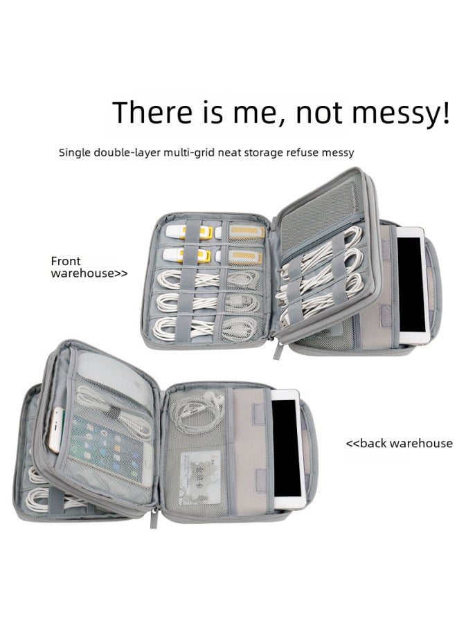 Bag Data Cable Storage Bag Headset Ipad Tablet Storage Bag Mobile Phone Charging Treasure Digital Portable Protective Case-Color:Large Single-Gray  - Image 5
