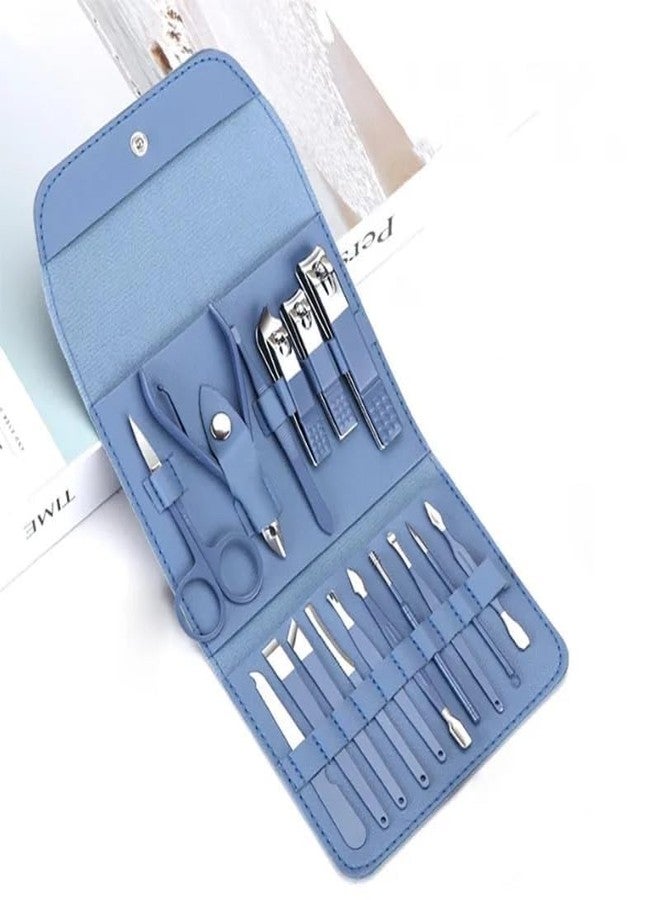 Taxila 16 in 1 Manicure Kit Stainless Steel Pedicure Kit Nail Care Tools Toenail Clippers with Luxury Leather Bag (Blue) - Image 2