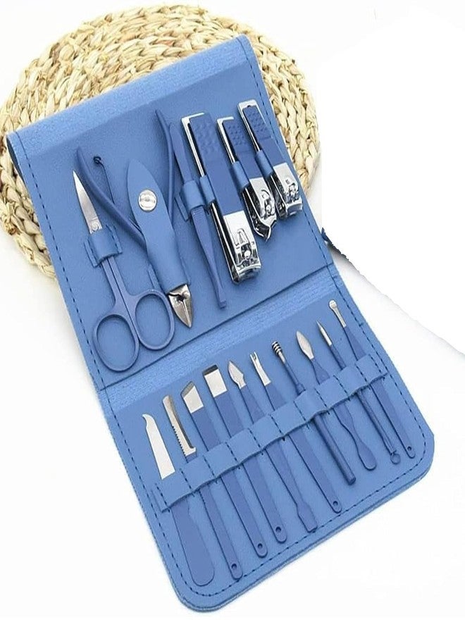 Taxila 16 in 1 Manicure Kit Stainless Steel Pedicure Kit Nail Care Tools Toenail Clippers with Luxury Leather Bag (Blue) - Image 1